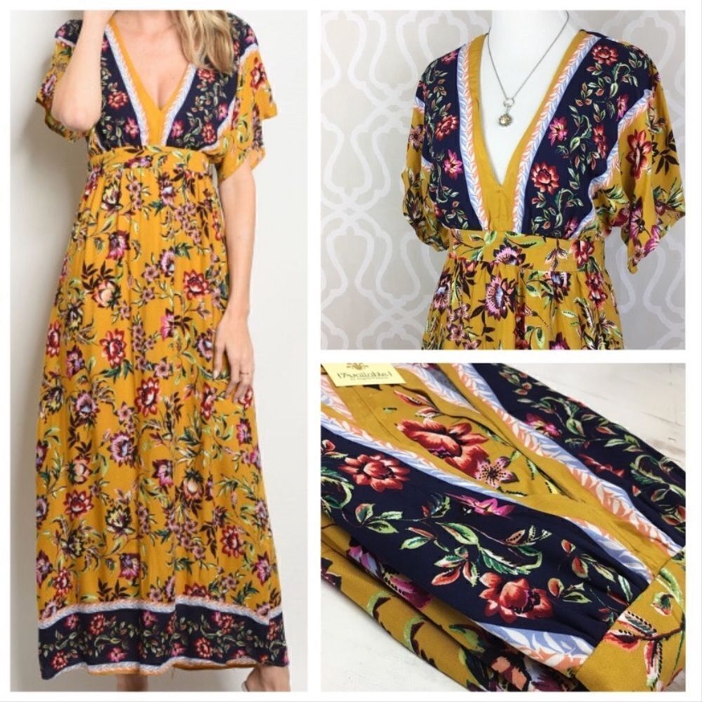 ✨ 🆕 ✨ Wildflower Boho Mustard Yellow Prairie Maxi Dress✨